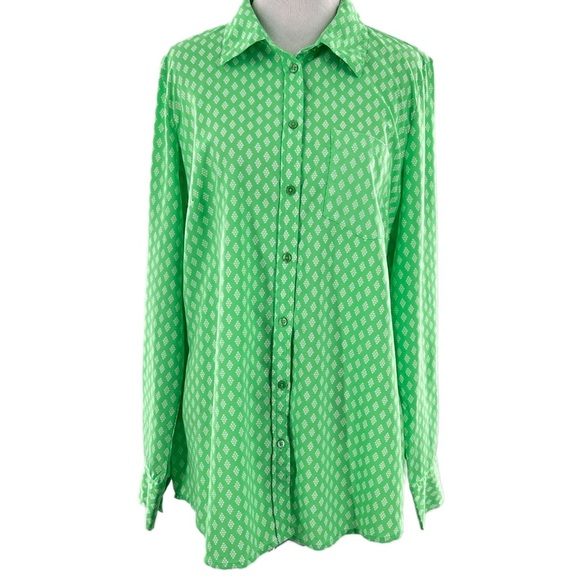 Merona womens top size L green button down retro - Picture 1 of 11